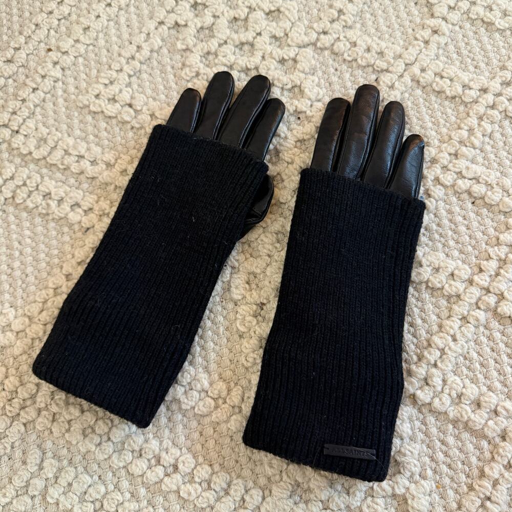 AllSaints Zoya Knitted Cuff Leather Gloves